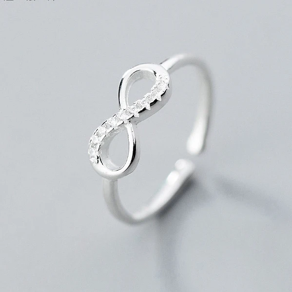 Ins Echt 925 Sterling Zilver Zirkoon Infinity Symbool Verstelbare Ring Voor Vrouwen Klassieke Fijne Sieraden Minimalistische Bijoux: Default Title