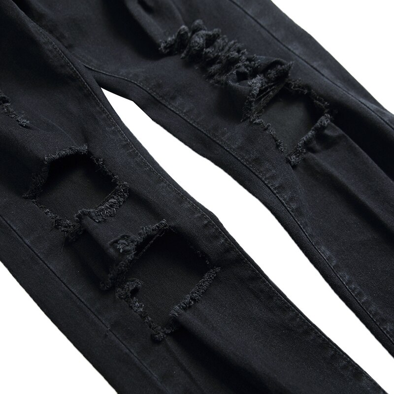 Men Ripped Slim Fit Ankle Zipper Jeans Stretch Feet Denim Pants