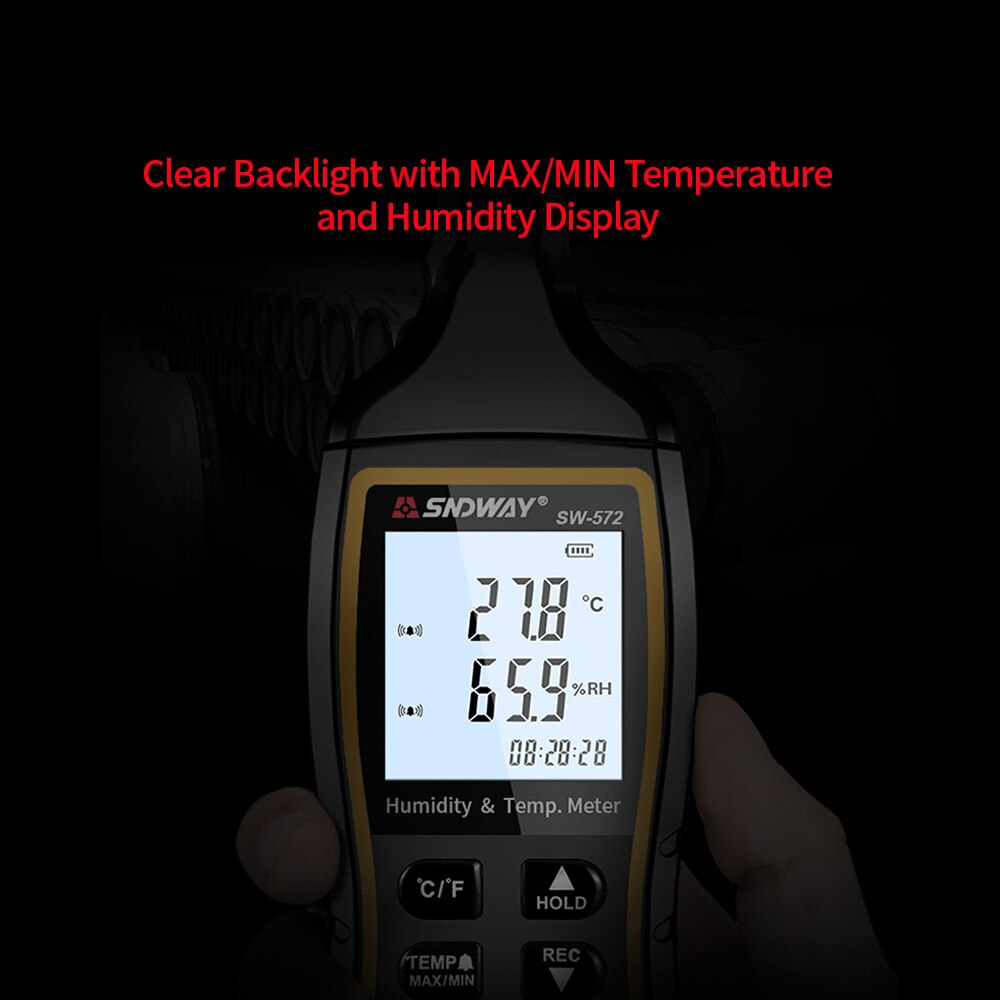 SNDWAY SW-572 Digital Temperature and Humidity Meter Mini Thermometer Hygrometer with Max/Min/Data Hold Time Display Mode