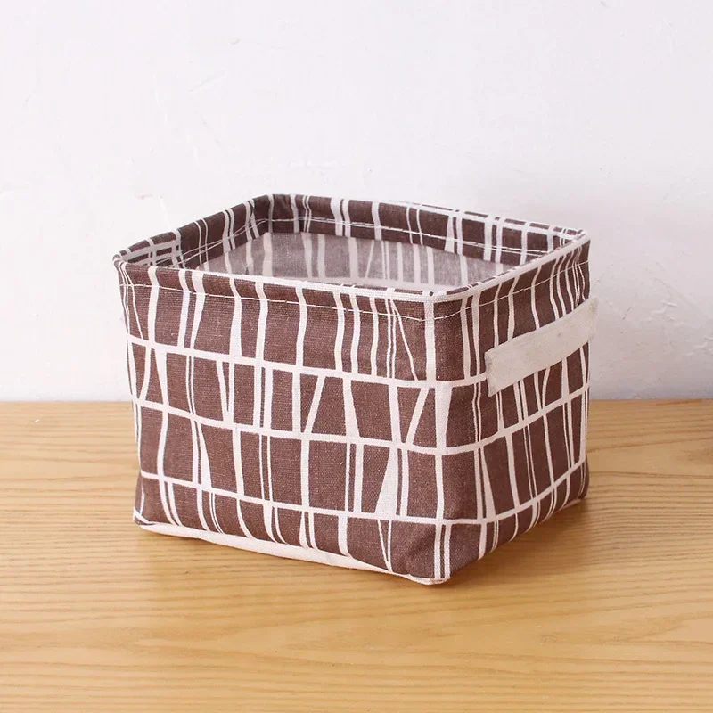 Waterproof Linen Storage Basket for Toys, Sundries, Cosmetics, Underwear and Office Stationery, Desktop Storage Organizer: Brown