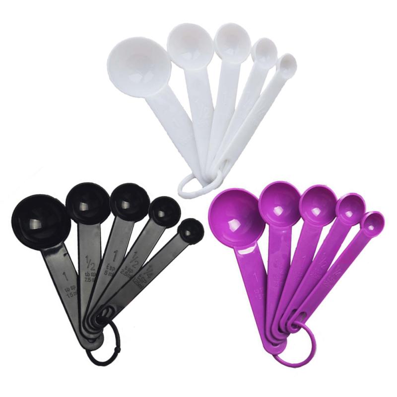 5pcs/set Measuring Spoon Silicone Measuring Ladle With Scale Purple / Black / White Cooking Tools Baking Tools Measuring Tools