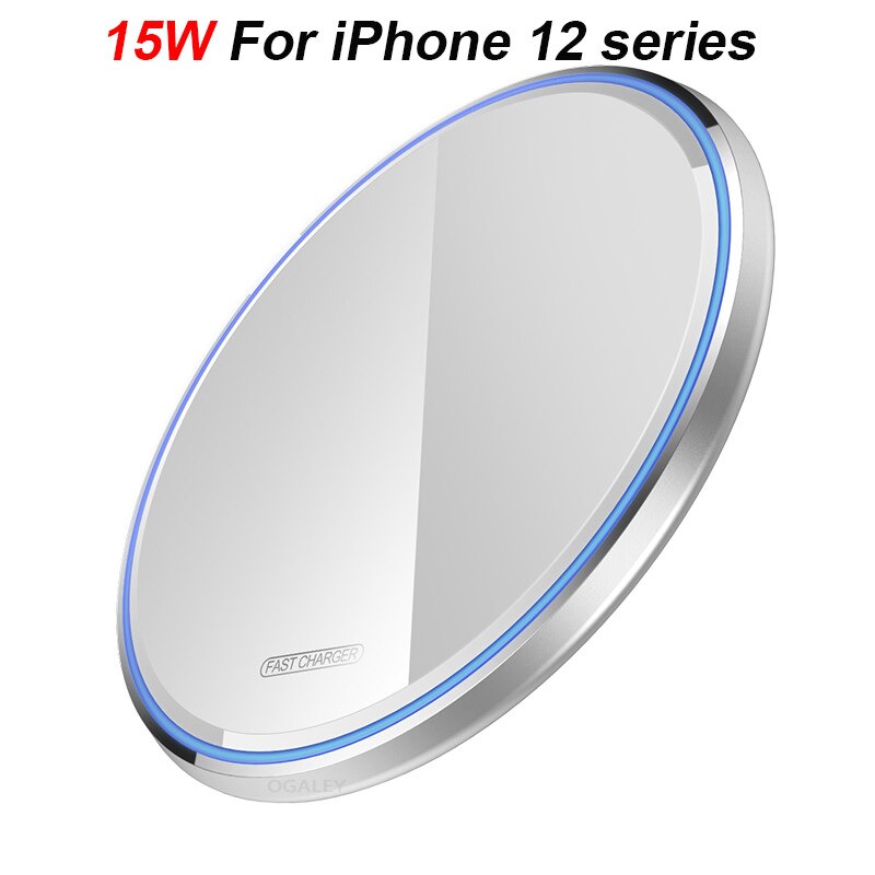 15W 10W Qi Draadloze Oplader Voor Iphone 11 12 Pro Max IPhone12 X Xs Max Xr 8 Plus snelle Draadloze Opladen Pad Voor Airpods Oortelefoon: SILVER