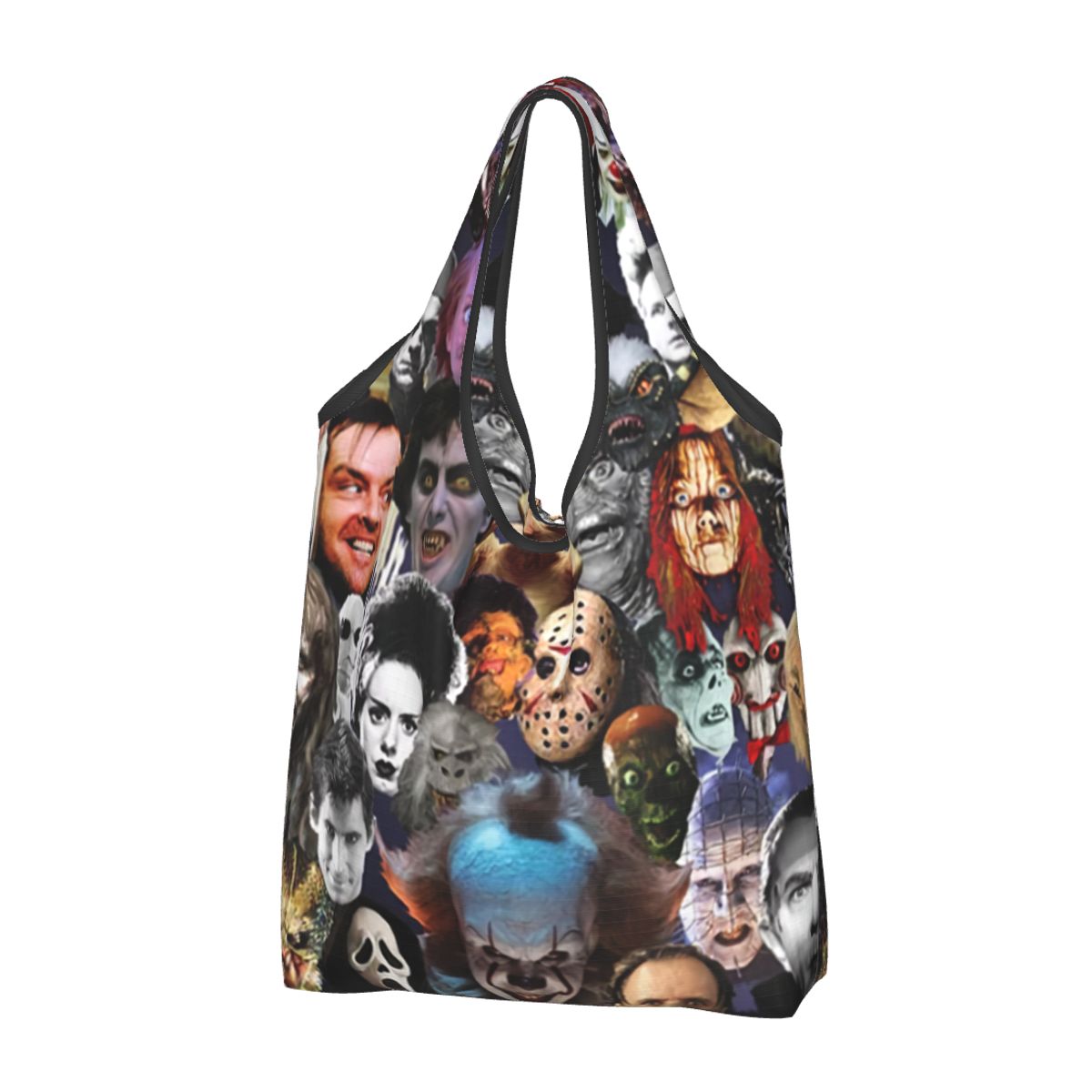 Custom Reusable Halloween Horror Movie Character Shopping Bag Women Tote Bag Portable Groceries Shopper Bags: green