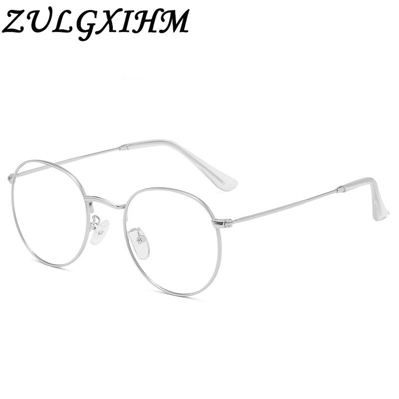 Gafas montura redonda clásicas con luz azul para hombre y mujer, lentes planas de espejo óptico para miopía, montura Simple de Metal, novedad de