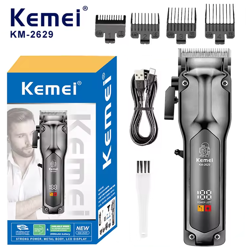 Kemei-2629 Professionele Heren Tondeuse Kapper Verstelbare Tondeuse Tondeuse LCD Baard Trimmen Kit: Goud