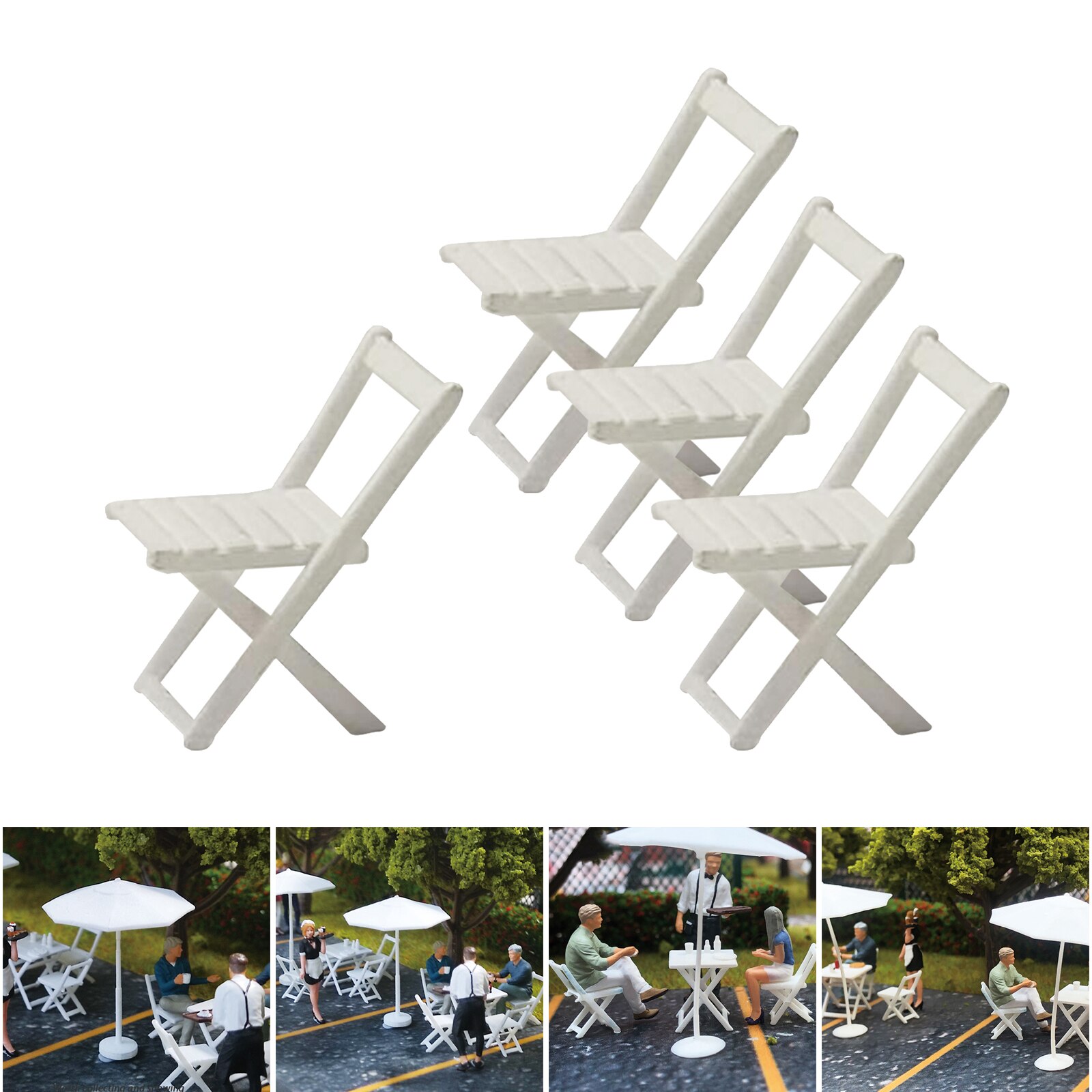 4 Pieces 1/64 Hand Painted Model Resin Chairs Street Layout Diorama Accs