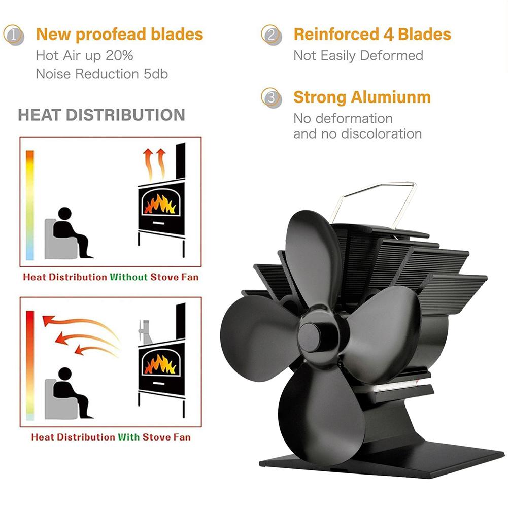 Thermal Power Fan Fireplace Fan 5 Blade Heat Powered Stove Fan Wood Log Burner Fireplace Eco Friendly Fan Heat Distribution