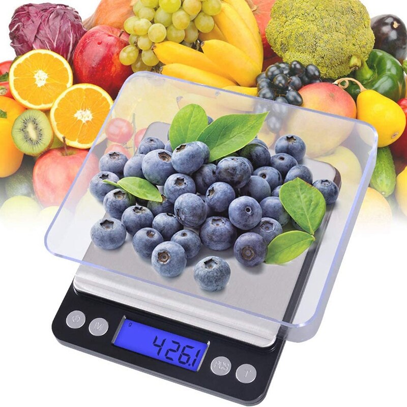Digital Kitchen Scale 3000 G / 0.1 G Pocket Food Scale Conversion Gram Scale with 2 Trays Tare Function Gram Scale