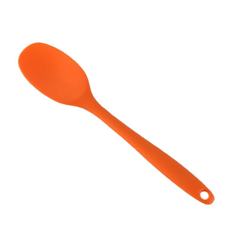 Silicone Soup Spoon Soft Long Handle Nonstick Kids Scoop Food Serving Spoon: Orange