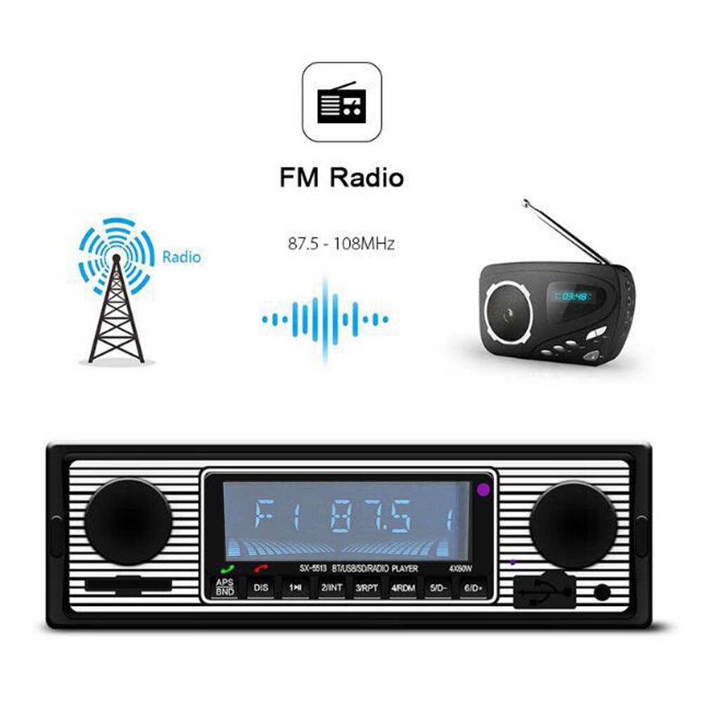 Reproductor de MP3 para coche Compatible con Bluetooth, Radio automática, Reproductor Multimedia Inalámbrico AUX USB FM 12V, reproductor de Audio estéreo clásico para coche