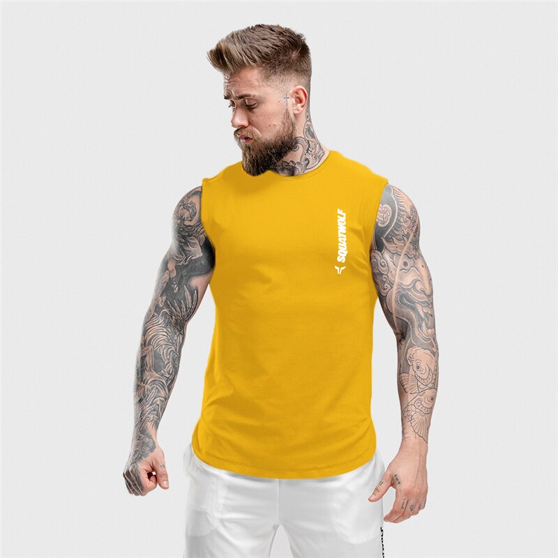 Ermeløs Vest til menn vill stil sommer bomull menn tank topper treningssentre klær underskjorte Fitness tanktops: Gul / Xl