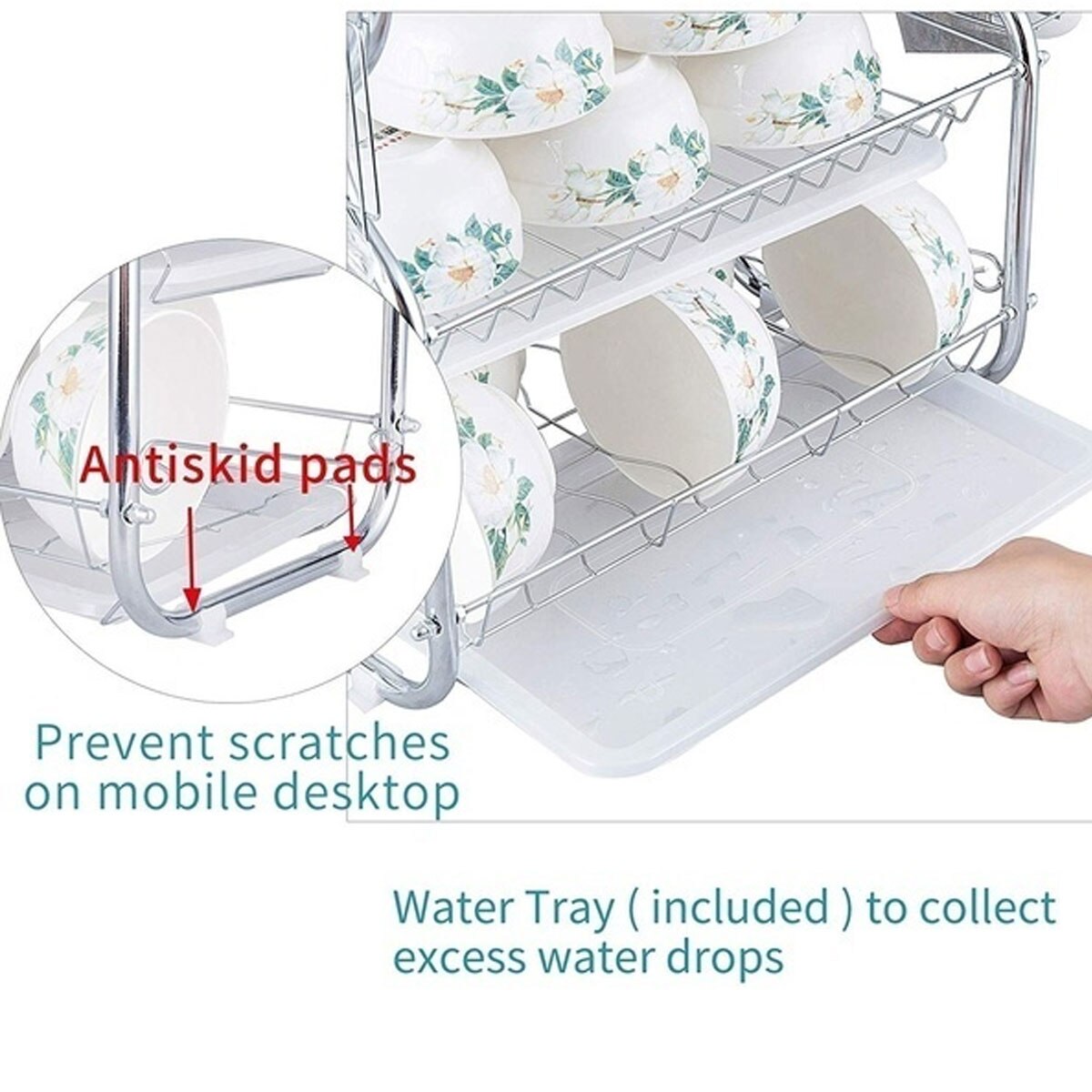 Estante de secado de platos de 2/3 niveles, cesta de hierro chapado, soporte para lavado del hogar, escurridor de platos para fregadero de cocina, estante organizador