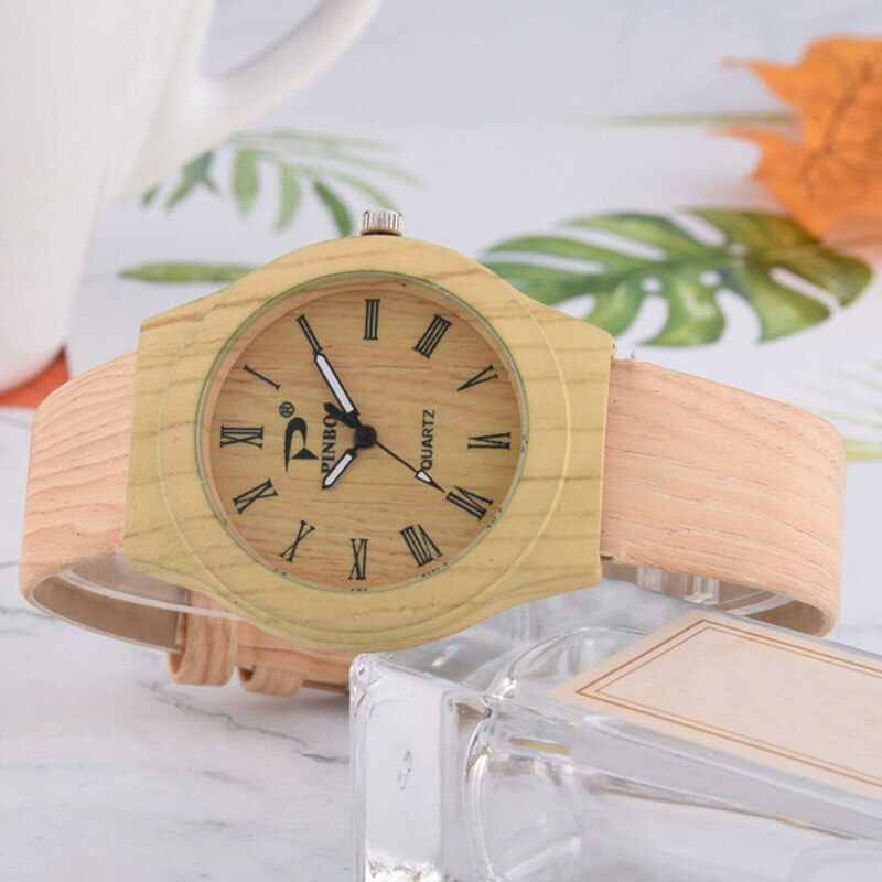 Mannen Vrouwen Quartz Horloge Pu Leer Hout Patroon Horloge Student Sport Casual Horloges NOV99