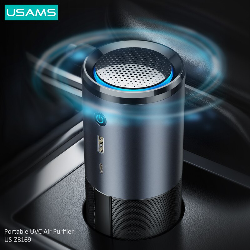 USAMS Portable Car Air Purifier USB Air Cleaner Ultraviolet LED Lamp Air Sterilization Oil Diffuser for Car Home Office