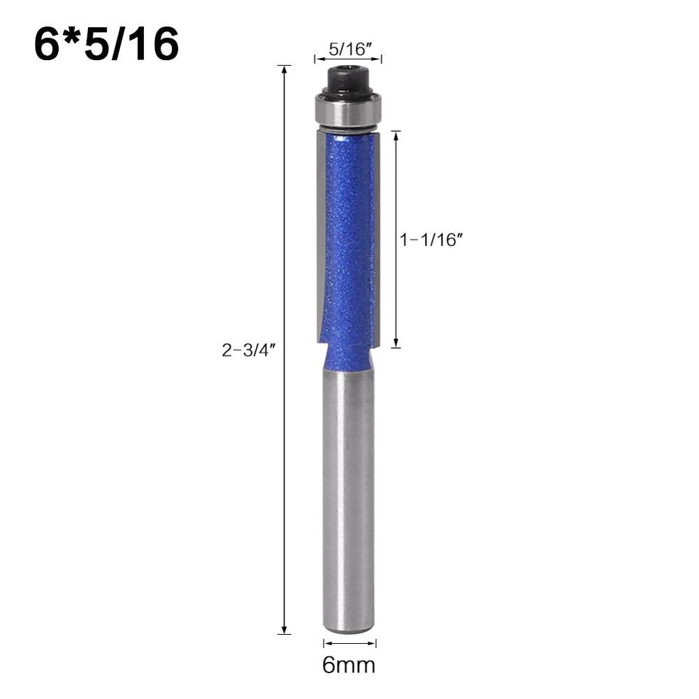 1pc 6mm skaft trimfräsbits med lager för trämallmönster bitfräskärfräs för trä: 6 mmx 7.96mm