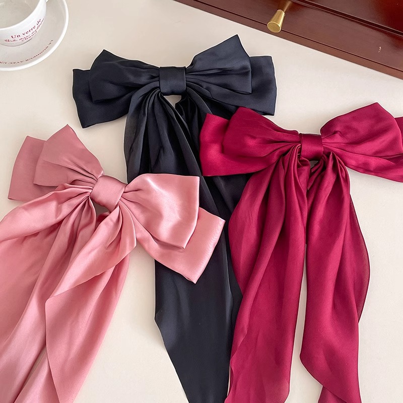 Conjunto de 3 uds de lazos de cinta de satén de Color sólido, horquilla, Clips de primavera, accesorios para el cabello para mujeres y niñas, sombreros coreanos de: YELLOW