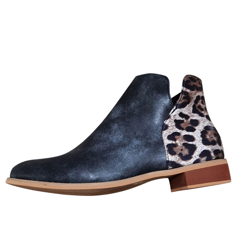 Vrouwen Mode Leopard Serpentine Laarzen Dames Outdoor Vierkante Hakken Schoenen Laarzen Pu Patchwork 3 Kleur Enkellaarsjes: Grijs / 10