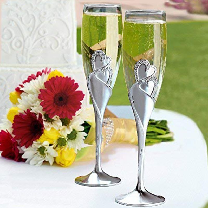 Bryllup vinglas håndlavet brud og brudgom ristede fløjter bryllup tilbehør valentinsdag, guldhjerter