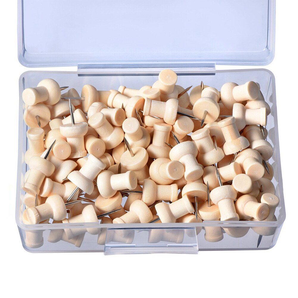 1box Push Pin Office Photo Wall Nail Map Decorative Drawing Cork Board Home Craft Wooden Thumbtack With Organizing Container