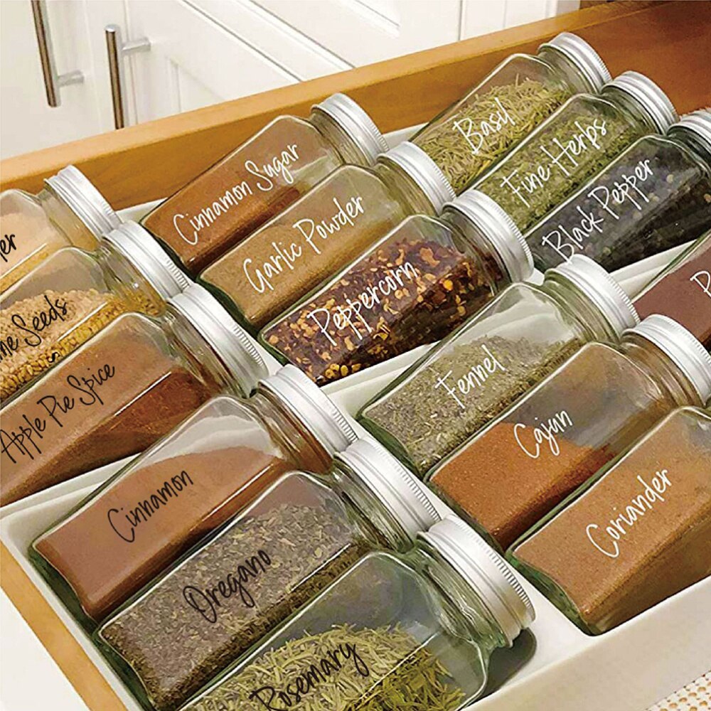 1 Set 274pcs Ingredients Name Label Decals Spice Labels for Home (Black, White)