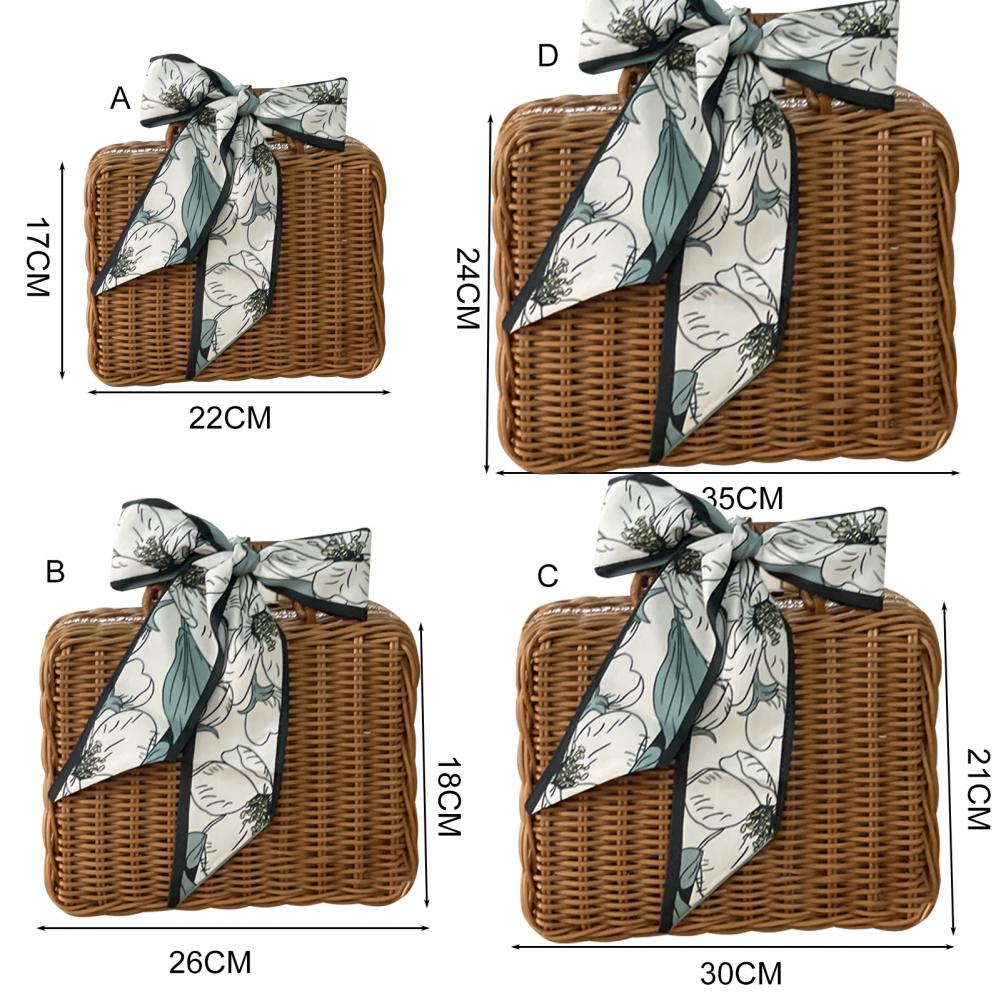 Retro Rattan Box with Silk Scarf Handmade Woven Rattan Handbag Storage Box Picnic Laundry Baskets Home Storage Case Box