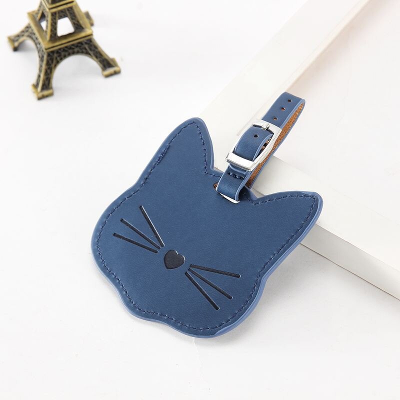 Kawaii Cat valise en cuir étiquette à bagage dessin animé ID porte-adresse étiquette à bagages identifiant accessoires de voyage: Dark blue