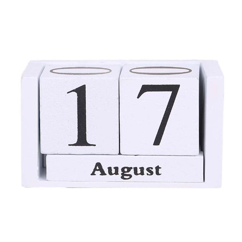 Vintage houten eeuwigdurende kalender met blokken, maand en datum, bureauaccessoires, fotografie-accessoires, decoratie voor thuiskantoor: Wit