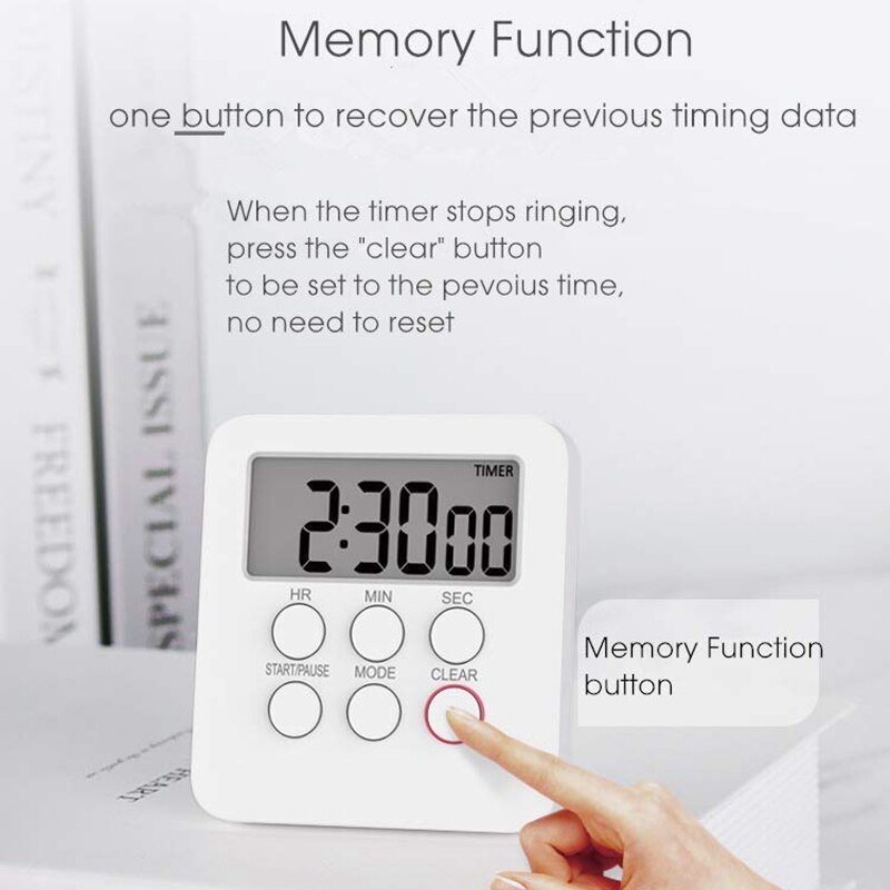 Kitchen Timer, 2 in 1 Timer and Clock, 24-Hours Digital Timer with on & Off Button, Loud Alarm, netic Backing, Big Digit, Sta