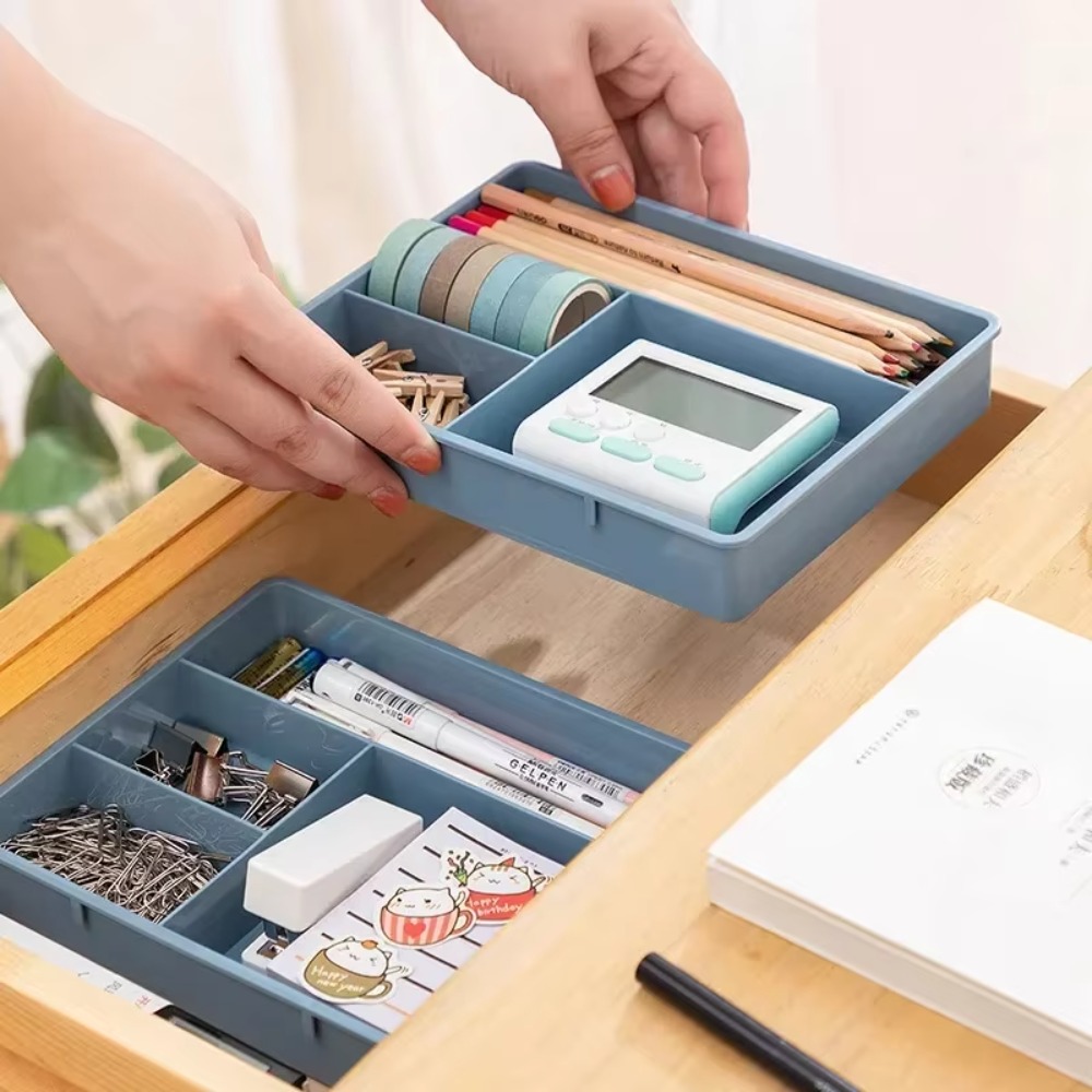 Organizador de cajones de escritorio, caja de almacenamiento de papelería para artículos diversos, contenedor, organizador de maquillaje y cosméticos, contenedor divisor de cajón para el hogar y la Oficina