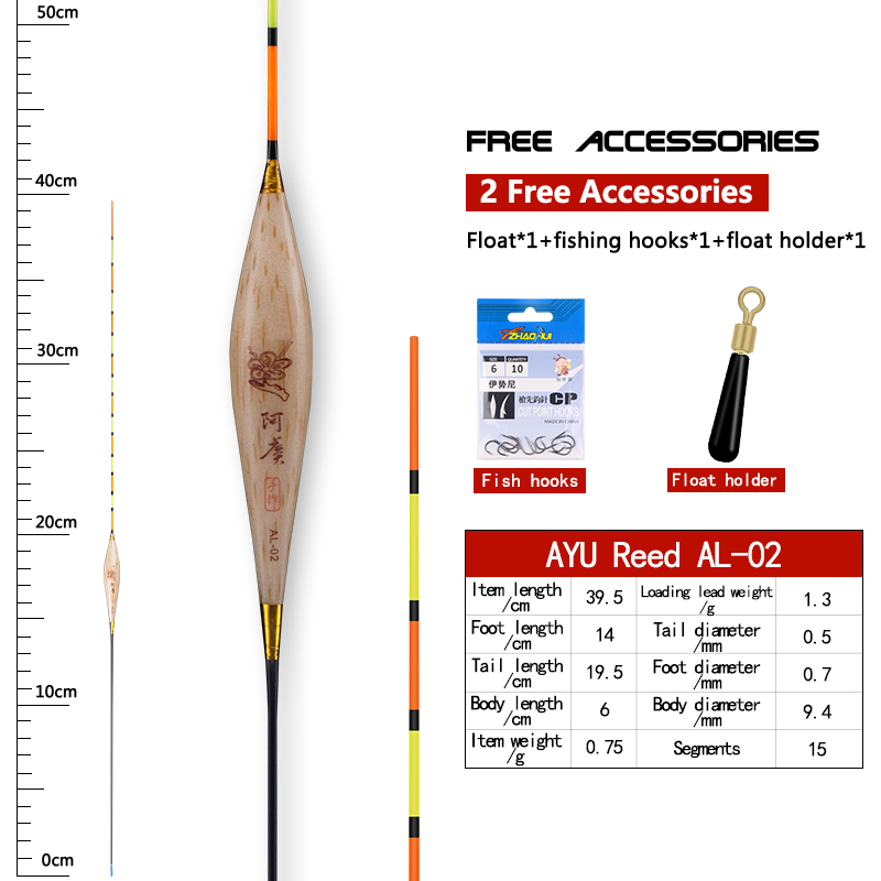 1PC Reed Fishing Float+1 Bag Hook+1 Buoy Holder Deep Water Bobber Fresh Water Buoy Carp Fishing Sensitive Float Tool Accessories: AL-02