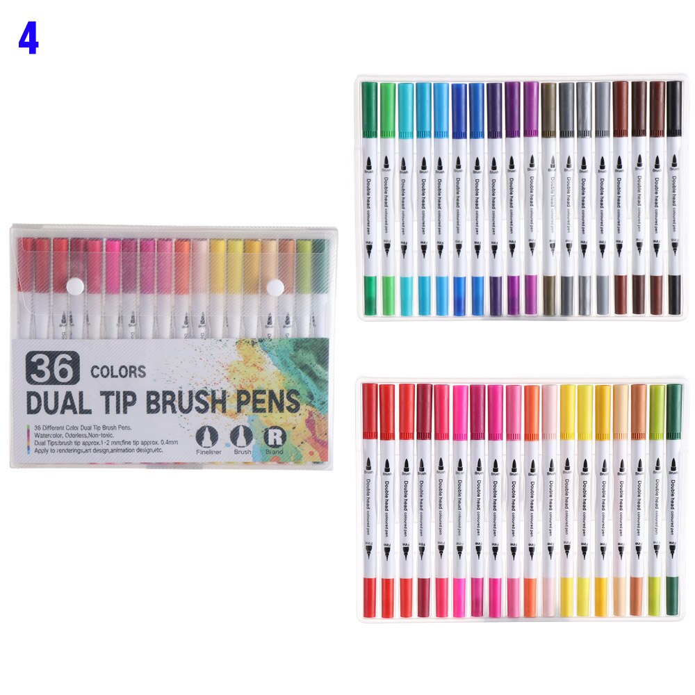 Caneta aquarela de cabeça dupla, caneta de aquarela com 12/18/24/36/48/72/100/unidades/pacote cores conjunto de marcador de cor, caneta de marcador de arte, canetas, material escolar: 4