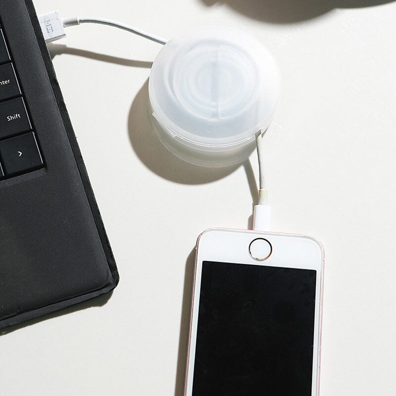 Cable Container Round Wire Winder Box Portable Phone Data Cable Storage Box Case USB Charger Holder Wire Management Box U3