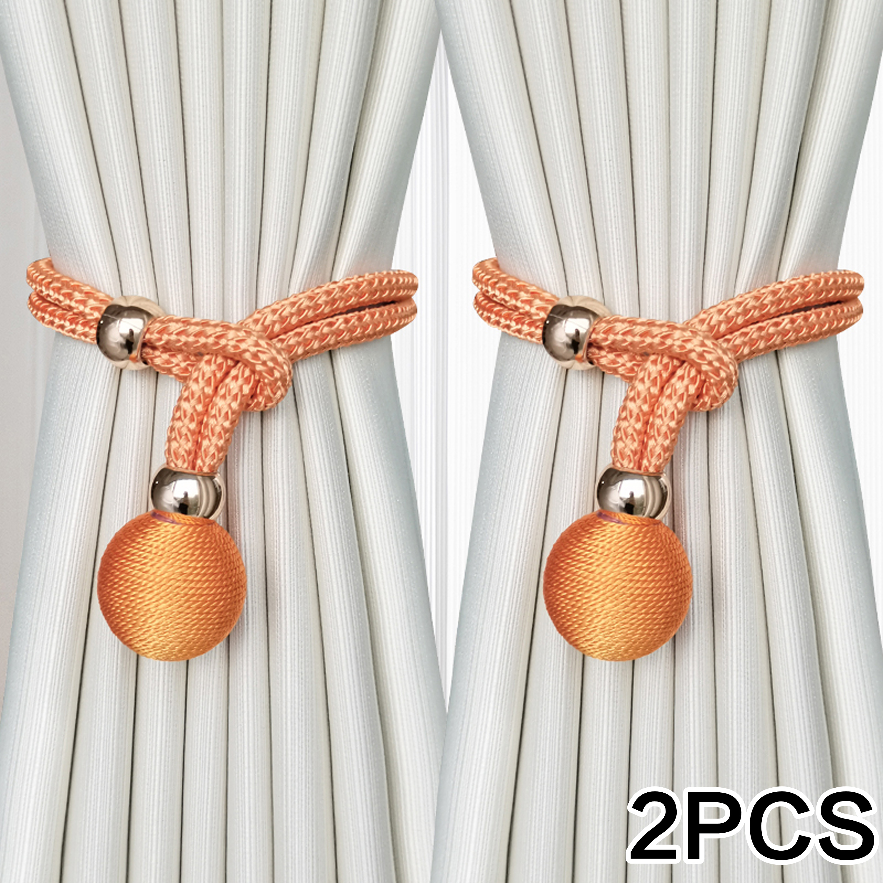 2 stk. justerbare gardinbånd av høy kvalitet, franske baller, praktiske draperte bånd, dekorative gardinfester, gardinbånd: Oransje
