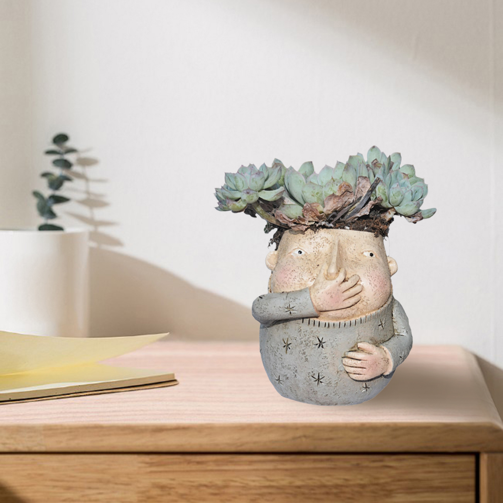 Face Head Planter Vase Face Vase for Flower Human Face Flower Vase Succulent Pot Home Garden Ornament Resin Craft: boy