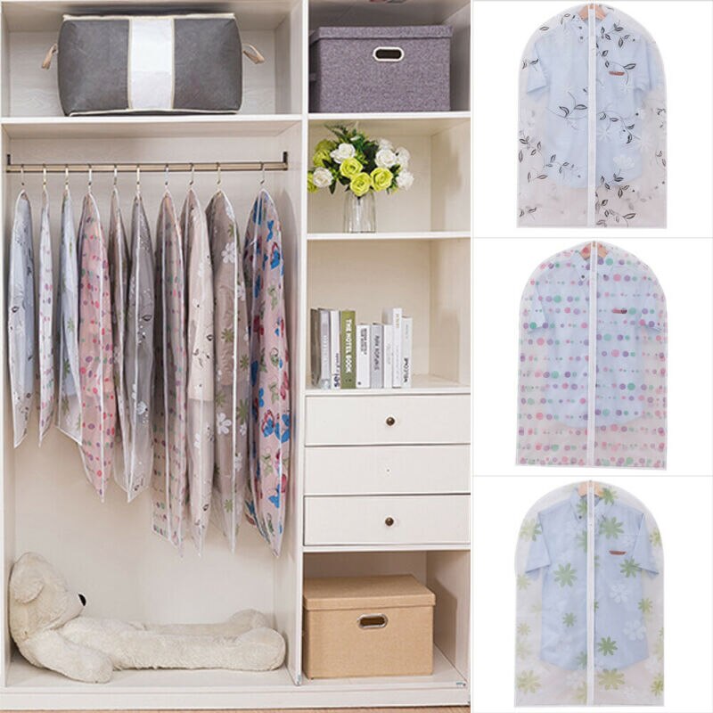 Transparent Large Hanging Suit Printed Dress Coat Garment Dust Proof Storage Zip Travel Carrier Bag Clothes Cover Hanger Protect