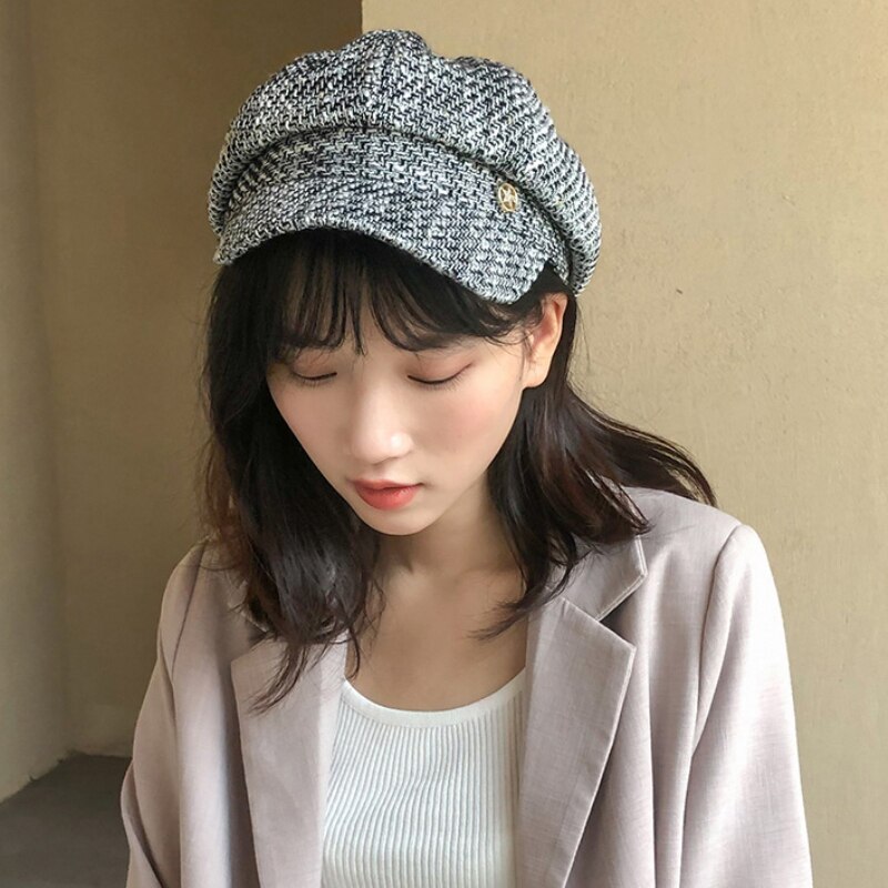 Ht3245 kvinner baretter dame årgang åttekantet nyhetsgutt lokk kvinnelig rutete retro kunstner maler beret hatt vår høst hattemaker til kvinner