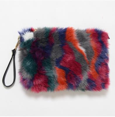 Women's Clutches Bags Lady Mixed Faux Fur Clutch Handbags Shoulder Bags Pouch Party Messenger Purse Colorful Bag: A