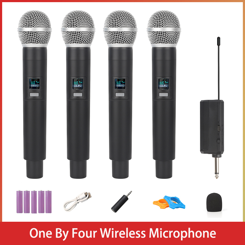 Wireless Microphone 4 Channels VHF Dual Handheld Dynamic Cordless Mic System Set For Shure Karaoke Voice Amplifier PA System