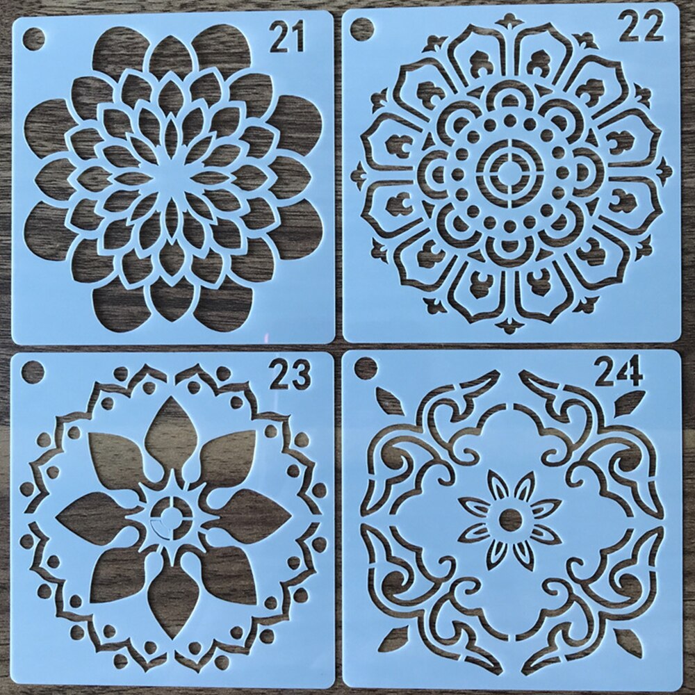 Plantilla de punteo de Mandala para dibujar plantillas de Mandala huecas, tela de rocas, herramientas de pintura artística de pared, accesorios para manualidades DIY