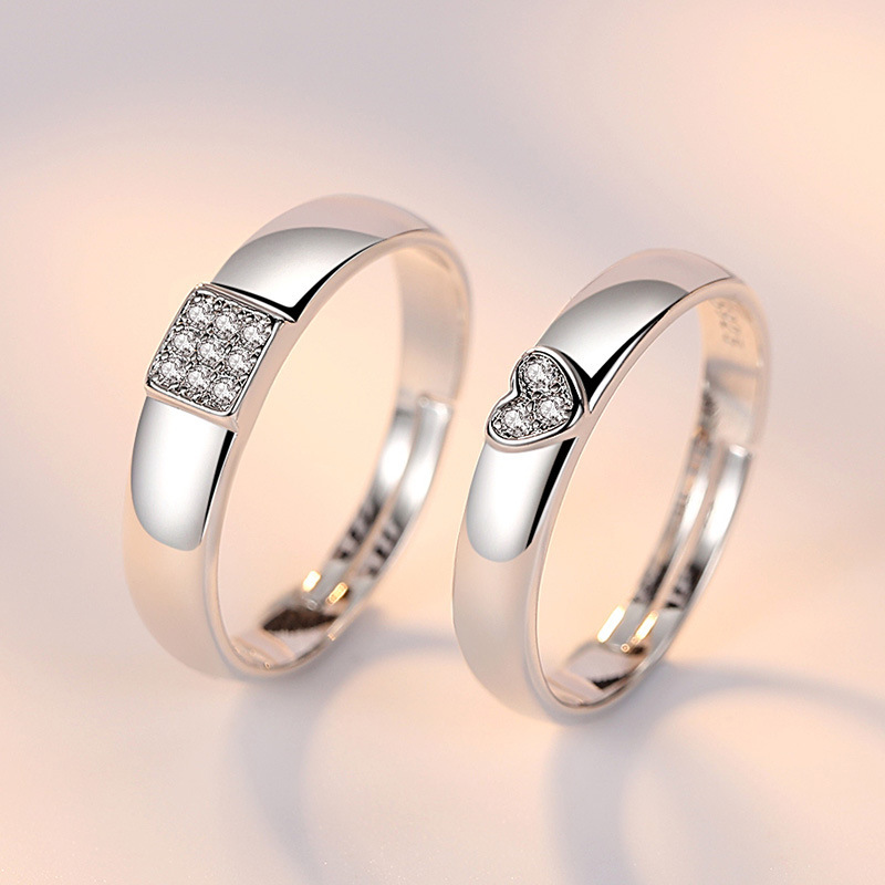 2 pièces/ensembles géométrique amour coeur Zircon anneaux appariés anneaux pour Couple promesse correspondant bague de mariage ensemble Senior concepteur bijoux: WHITE