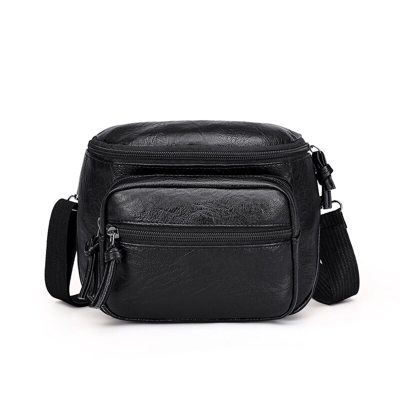 Yogodlns pu lær skulderveske kvinner liten firkantet veske multi-pocket messenger bag fritid shopping crossbody bag handba: Svart