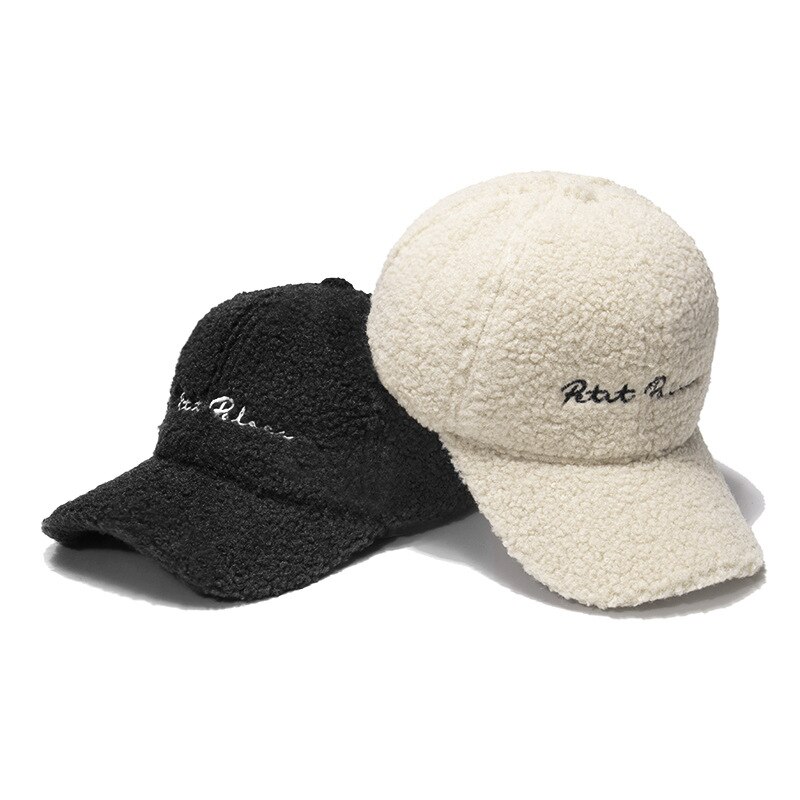 Lamb Wool Hat Women Autumn And Winter Korean Version Girl Tide Letter Ins Show Face Cute Warm Cap Plush Baseball Cap