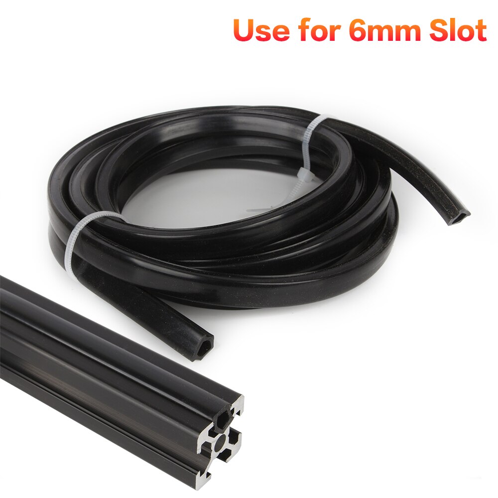 3DSWAY 3D Printer Parts Aluminum Profile 6mm Slot PVC Plastic Soft Cover CNC Flat Seal Glue Strip for Ender 3 CR10: 4 Meter / Black