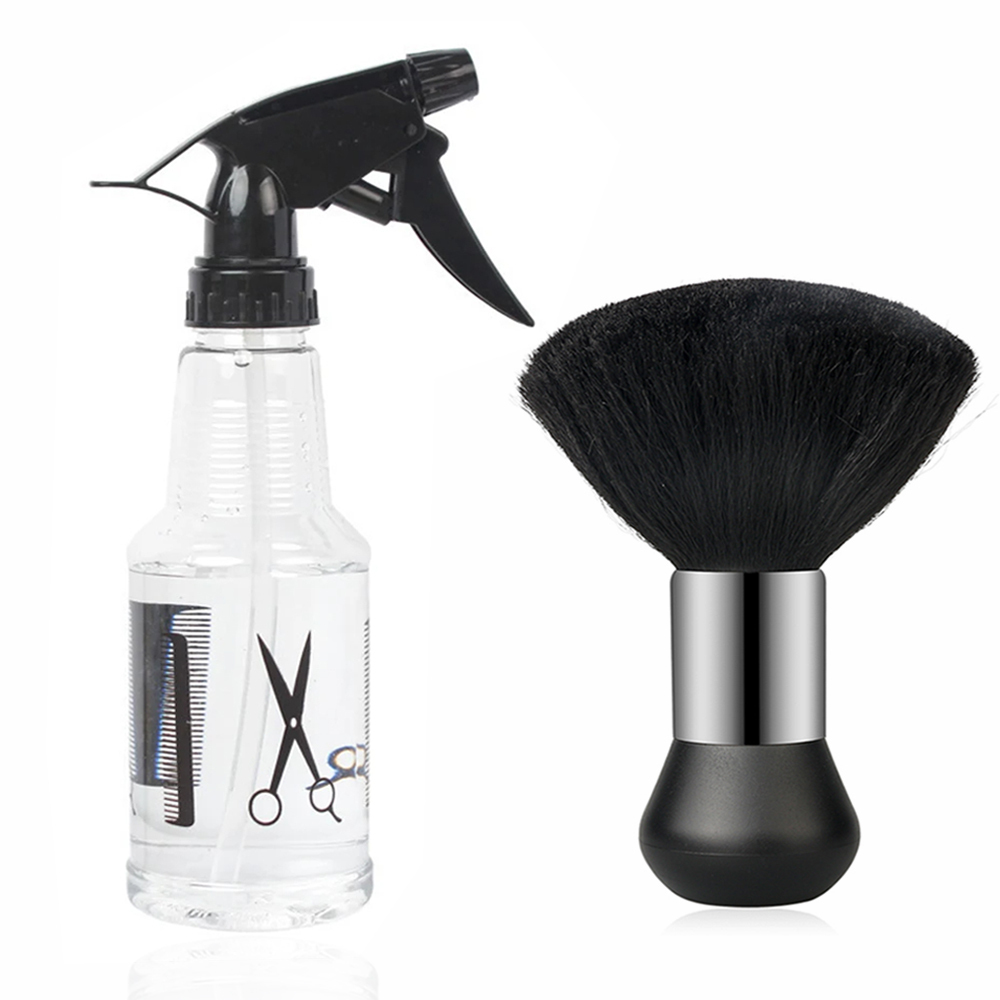 Juego de rociador de agua para peluquería, plumero para el cuello, cepillo de limpieza, herramientas profesionales de estilismo para el cabello: Transparente