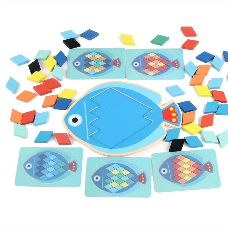 Un Set Del Gufo Del Fumetto di Pesce di Legno Puzzle Prima Educazione Giocattoli Colorati di Puzzle Per Bambini Giocattoli Educativi Intellettuale