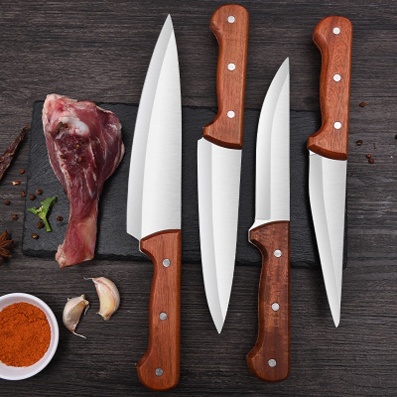 4pc Kitchen Knives Set Butcher Knife for Fish Fruit Vegetable Chef Knife Stainless Steel Boning Knife Meat Cleaver Utility Knife