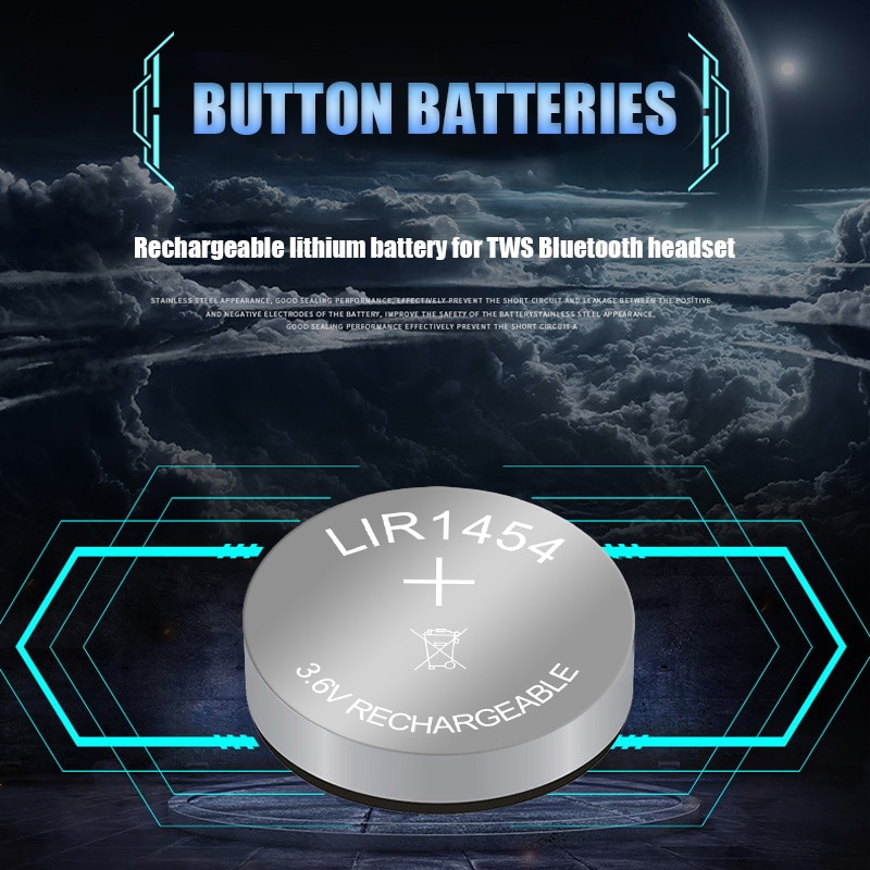 2 stk original 3.7v 85 mah lir 1454 genopladeligt lithium batteri bluetooth headset armbånd batteri erstatter  cr1454