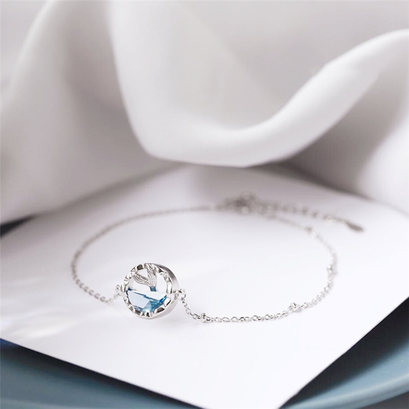 Sole Memory-cola de sirena de cristal azul, pulseras ajustables femeninas de Plata de Ley 925 SBR285: Bracelet