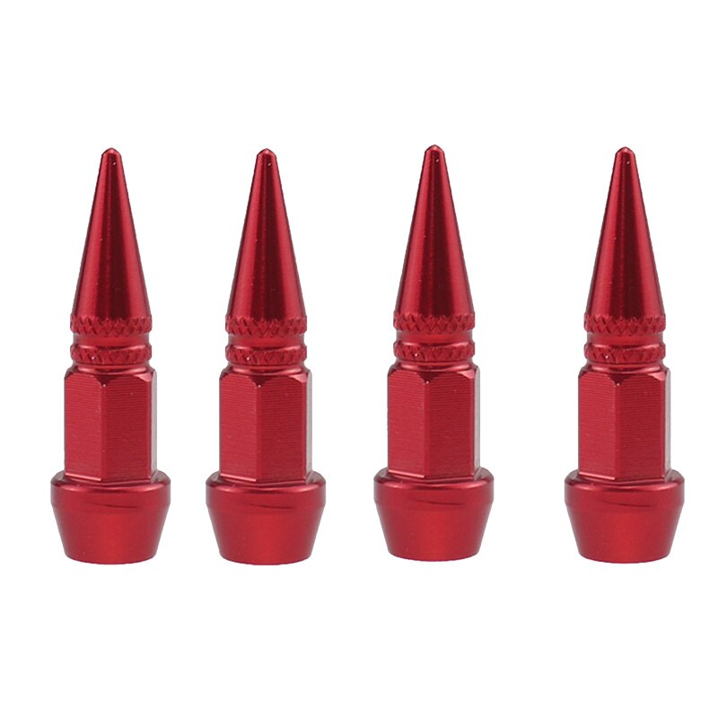 4 Stuks Universele Aluminium Styling Tunning Auto Ventiel Cap Spike Vormige Metalen Dust Covers Deksel Voor Fiets Motorfiets: Rood