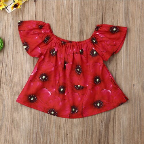 Infant Kids Baby Girls Off Shoulder Floral Tops T-Shirt Casual Clothes Sunsuit